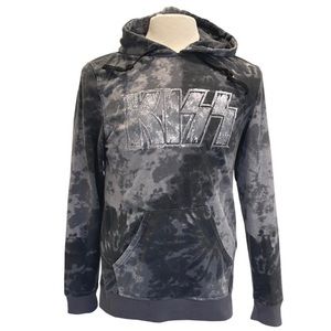 KISS long sleeve tie dye hoodie sweatshirt w retro KISS graphic. Men's size S